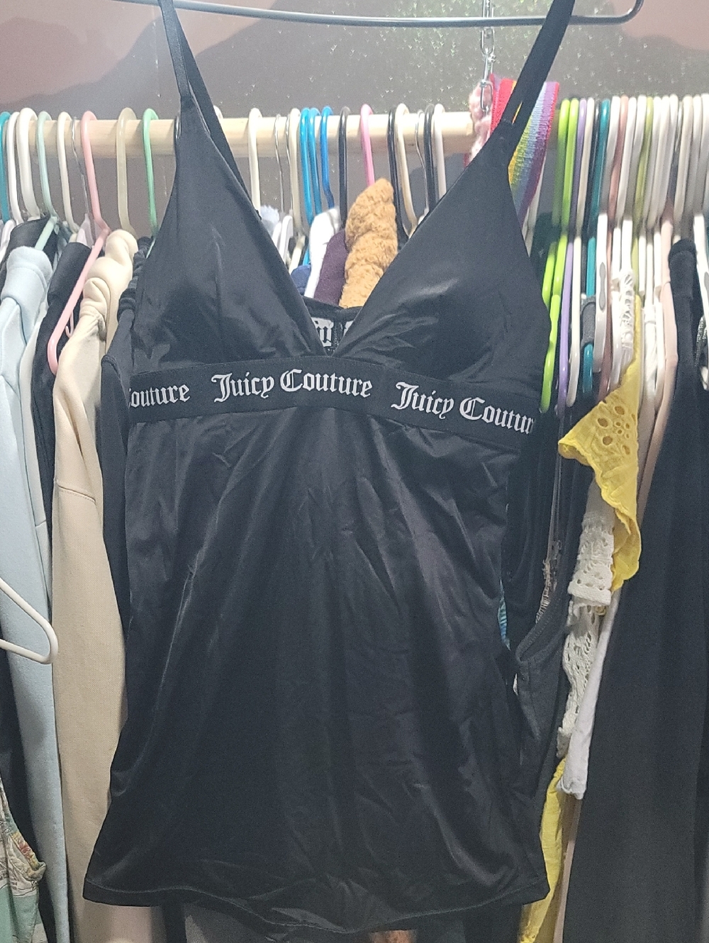 Juicy Couture Black Satin Cami with Branded Elastic Band